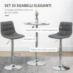 Set 2 Sgabelli Alti Moderno da Bar Girevoli con Schienale e Poggiapiedi, Sedia con Altezza regolabile, 42x45x89-110cm, Grigio | Aosom Italy - immagine 4