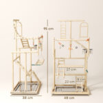 Trespolo per Pappagalli con Giochi, Scale, Catene, Ciotole, Vassoio Rimovibile e Posatoi, Legno Naturale - immagine 3