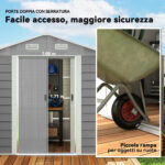 Casetta porta Attrezzi con Porte Scorrevoli e 4 Prese d'Aria, in Acciaio e PP 196x236x208 cm, Grigio Chiaro - immagine 6