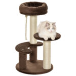 Albero Tiragraffi per Gatti a 3 Livelli con Lettino in Peluche e Pali in Sisal, Ø40x65 cm, Marrone