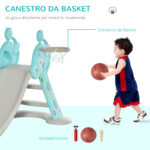 Scivolo per Bambini da 18 Mesi Pieghevole con 3 Scalini e Canestro Basket, Scivolo da Interno ed Esterno, 147x82x85,5 cm, Blu e Grigio - immagine 7