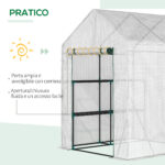 Serra da Giardino per Esterni in Acciaio e PE con 2 Scaffali e Porta Avvolgibile, 143x143x195 cm, Bianco - immagine 5