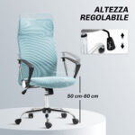 Sedia Ergonomica da Ufficio Girevole, Altezza Regolabile e Schienale a Rete, 63x65x109-119 cm, Verde Chiaro - immagine 4