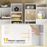 Libreria Moderna in Legno Alta 181 cm con 21 Scomparti e 10 Ripiani Regolabili, Bianco - immagine 5