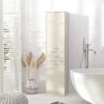 Mobile Bagno in Legno con Cassetto, 2 Armadietti e Ripiani Regolabili, 34x34x150 cm, Color Legno - immagine 2