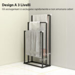 Portasciugamani da Terra a 3 Bracci Autoportante in Acciaio, 45x21,5x85 cm - immagine 5