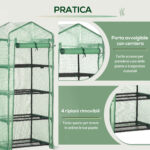 Serra per Piante Verticale con Scaffale a 4 Ripiani in Acciaio e PE Verde Scuro, 70x50x160cm - immagine 6