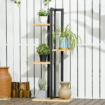 Portapiante a 4 Ripiani dallo Stile Industriale in Legno di Abete e Metallo, 45x25x110 cm, Nero e color Legno - immagine 2