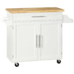 Carrello da Cucina con Cassetto, Portaspezie, Armadietto e 4 Ruote, 109x40x89cm, Bianco