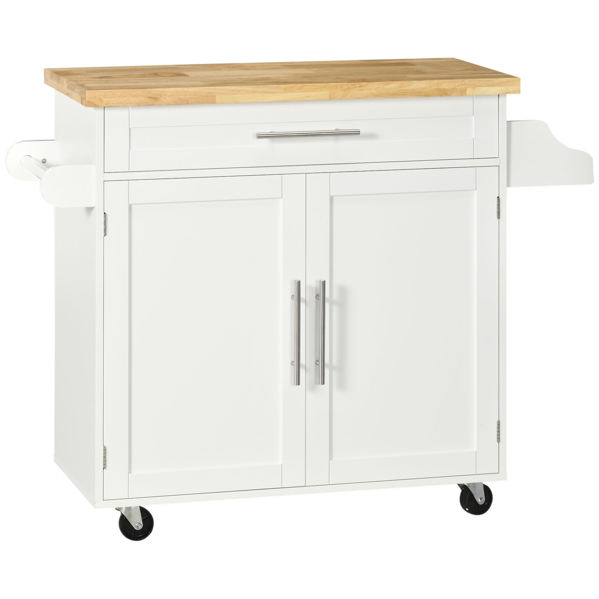 rpW9e5194945594dd.jpg Carrello da Cucina con Cassetto, Portaspezie, Armadietto e 4 Ruote, 109x40x89cm, Bianco - immagine 1