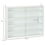 Vetrina Espositiva da Parete a 4 Ripiani Regolabili, Vetrinetta per Collezionismo, Bacheca Espositore a Muro per Oggetti da Collezione, in Vetro e Truciolato, 80x9,5x60 cm, Bianco - immagine 3