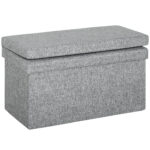 Panca Contenitore Pieghevole con Schienale e Vano da 77L, Rivestimento in Tessuto, 76x50x73 cm, Grigio