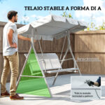 Dondolo da Giardino 3 Posti con Tetto Parasole Rimovibile, 171x108x154 cm, Grigio Chiaro - immagine 6