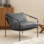 Poltrona da Salotto in Pelle PU e Telaio in Metallo con Cuscini Spessi, 74,5x75x77 cm, Grigio Carbone - immagine 8