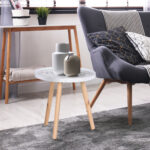 Tavolino da Salotto Rotondo con Bordo Rialzato in Legno, Φ40x40,5cm - Bianco e Oro - immagine 4