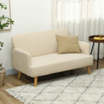 Divano 2 Posti Moderno Effetto Velluto con Imbottitura Spessa, 140x74x79cm, Bianco Crema - immagine 2