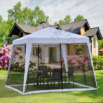Gazebo Impermeabile con Zanzariere da Giardino Esterno Tendone in Poliestere 3 x 3 x 2,45 m Grigio - immagine 2