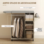 Mobile Asse da Stiro con Piano d'Appoggio Effetto Lino, 3 Ripiani a Cubo e Guida, 127x42,5x99 cm, Multicolore - immagine 6
