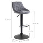Set 2 Sgabelli da Bar con Altezza Regolabile, Base in Metallo e Seduta Finta Pelle, Sgabelli Cucina Alti Moderni Girevoli con Schienale e Poggiapiedi 46x48x83-104cm, Grigio e Nero - immagine 3