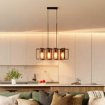 Lampadario a Sospensione Rustico con 4 Cornici Girevoli e Catena Regolabile, 80x21x90-130 cm, Nero e Marrone - immagine 2