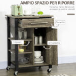 Carrello da Cucina Portavivande con Cassetto, Mensole, Armadietto e 4 Ruote, Legno Truciolare, 60x50x84,5cm, Quercia - immagine 4