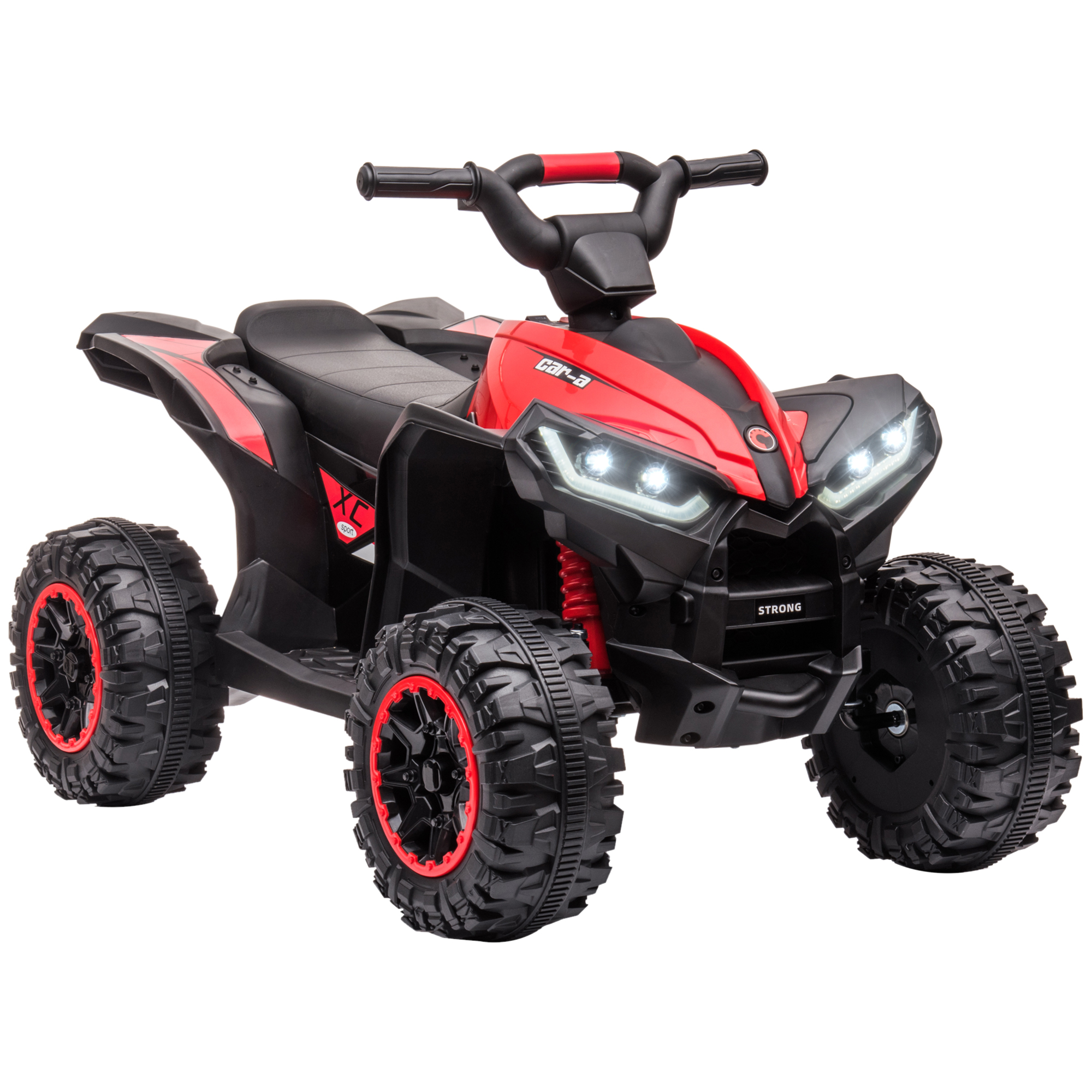 sN7baf198d0278ce0.jpg Quad Elettrico per Bambini 12V, 2 Velocità, Ruote Larghe con Clacson e Fari LED, Età 3-5 Anni, Rosso - immagine 1