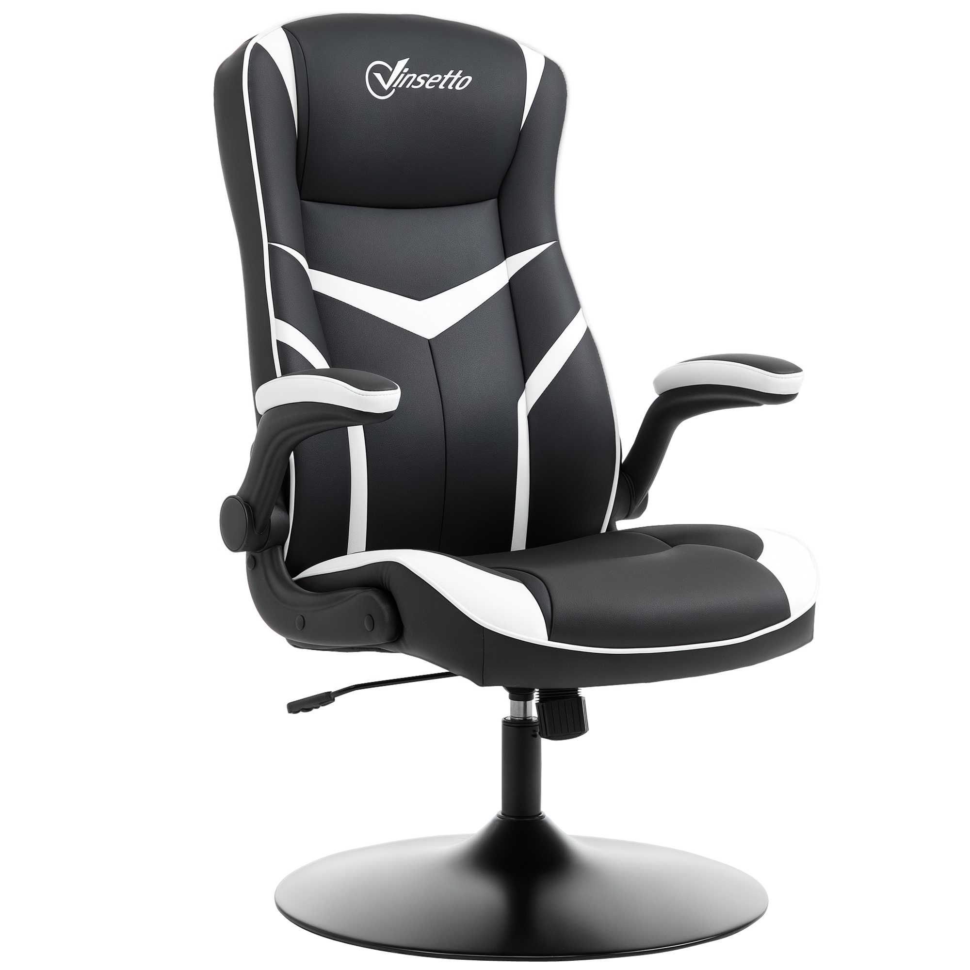 sQw0f81981243147e.jpg Poltrona da Gaming da Ufficio Ergonomica, Altezza Regolabile, Base Fissa, Braccioli Pieghevoli Nero e Bianco - immagine 1