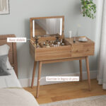 Tavolo da Trucco con Specchio a Luci LED e Spazio Contenitore in Legno, 1x40x87 cm - immagine 7