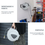 Avvolgitubo Automatico 20m + 194cm con Attacco Φ1/4'', Montaggio a Parete e Ruotabile di 180°, Grigio - immagine 6