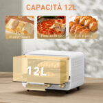 Fornetto Elettrico 12L con Timer e Temperatura Regolabile, in Acciaio e Plastica, 31,5x27,7x22,7 cm, Bianco e Oro - immagine 4