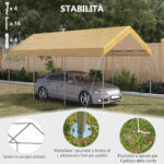 Tendone da Giardino ad Altezza Regolabile in Acciaio e PE per Auto Piccole e Medie, 6x295x265-310 cm, Beige - immagine 6