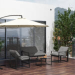 Set da Giardino 4 Pezzi con Divanetto, 2 Poltrone e Tavolino, in Acciaio, Poliestere e Cotone PP, Nero e Grigio - immagine 8