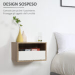 Set 2 Comodini Sospesi con Cassetto e Ripiano 45x35x27,5cm - Bianco e Color Legno - immagine 4
