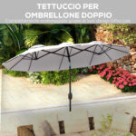 Ombrellone da Giardino Doppio Inclinabile con Apertura a Manovella, 295x152x222cm, Bianco - immagine 5