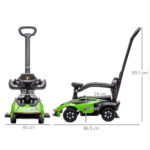 Lamborghini Macchinina per Bambini 2 in 1 con Maniglione e Barriera di Sicurezza, Volante e Clacson, Auto per Bambini in PP e Metallo, 86,5x40x89,5 cm, Verde e Nero - immagine 3