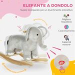 Cavallo a Dondolo per Bambini 2-4 Anni a Forma di Elefante con Suoni e Rivestimento Morbido, Grigio - immagine 4