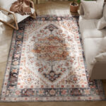 Tappeto Bohemien Antiscivolo e Lavabile a Pelo Corto per Soggiorno e Camera, 230x160 cm, Marrone - immagine 2