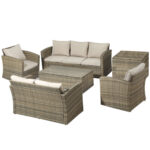 Set da Giardino 6 Pezzi in Rattan con Divani, Poltrone e Tavoli Contenitore, Beige