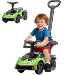 Lamborghini Macchinina per Bambini 2 in 1 con Maniglione e Barriera di Sicurezza, Volante e Clacson, Auto per Bambini in PP e Metallo, 86,5x40x89,5 cm, Verde e Nero
