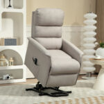 Poltrona Alzapersona Elettrica Reclinabile con Poggiapiedi, Telecomando e Tasca, Beige - immagine 2