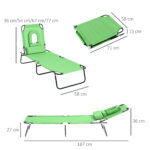 Sdraio Pieghevole con Foro per Lettura e Cuscino, Reclinabile su 4 Livelli, in Tessuto Oxford e Struttura in Acciaio, Verde - immagine 3
