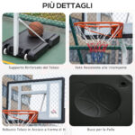 Canestro Basket per Adulti con Tabellone in PVC Regolabile 210-260cm Ruote Integrate Bianco - immagine 7