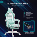 Sedia da Gaming Reclinabile con Poggiapiedi e Cuscini, in Finta Pelle e Spugna, 65x62x116-124 cm, Bianco e Blu - immagine 5