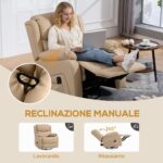 Poltrona Relax Reclinabile con 8 Punti Massaggianti, Riscaldanti e Poggiapiedi, 87x97X1 cm, Beige - immagine 5