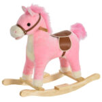 Cavallo a Dondolo per Bambini, Cavallino a Dondolo Bambini 36-72 Mesi, Cavalluccio Giocattolo con Suoni Realistici e 2 Batterie AA, Rosa