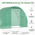 Serra a Tunnel con Porta Avvolgibile e Finestre, Copertura PE e Struttura in Acciaio, 1,5x3x2m, Verde - immagine 4