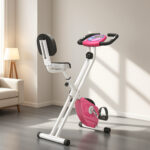 Cyclette Pieghevole da Fitness in Acciaio, Cyclette Magnetica Pieghevole da Casa con Altezza Regolabile, Resistenza Magnetica a 8 Livelli, Schermo LCD, 43x97x109cm, Rosa - immagine 2