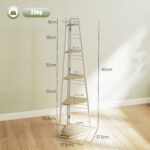 Libreria Angolare a 5 Ripiani con Struttura Pieghevole e Piedini Regolabili, Colore Legno - immagine 3