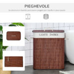 Cesto per Biancheria Bambù da 1L con 2 Scomparti, Coperchio e Maniglie, 52x32x63cm - immagine 5