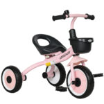 Triciclo per Bambini da 2-5 Anni con Seduta Regolabile e Campanello, 70,5x50x58cm, Rosa